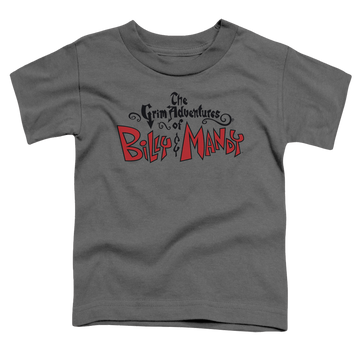 Charcoal kid's t-shirt for ages 4 to 7 with The Grim Adventures of Billy & Mandy Grim Logo graphic