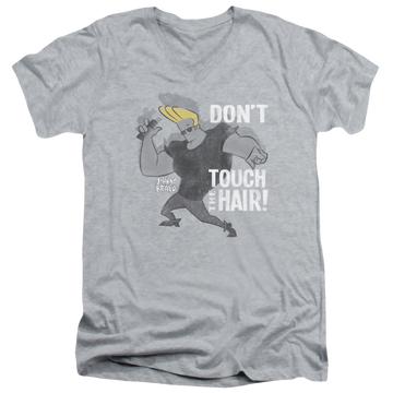 Athletic heather men's v-neck t-shirt with Johnny Bravo Hair graphic