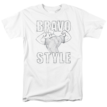 White men's regular fit t-shirt with Johnny Bravo Bravo Style graphic