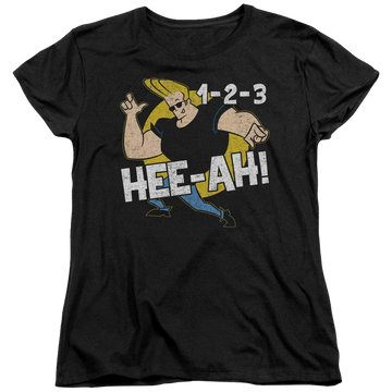 Black women's t-shirt with Johnny Bravo 123 graphic
