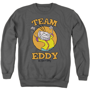 Charcoal men's crewneck sweatshirt with Ed, Edd n Eddy Team Eddy graphic