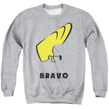 Athletic heather men's crewneck sweatshirt with Johnny Bravo Johnny Hair graphic