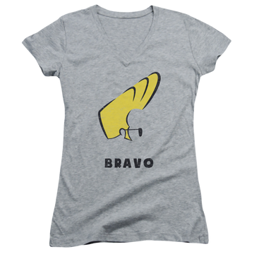 Athletic heather juniors v-neck t-shirt with Johnny Bravo Johnny Hair graphic