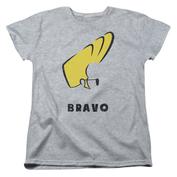 Athletic heather women's t-shirt with Johnny Bravo Johnny Hair graphic