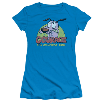 Turquoise juniors t-shirt with Courage the Cowardly Dog Colorful Courage graphic