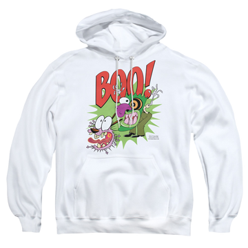 White pullover hoodie with Courage the Cowardly Dog Stupid Dog graphic