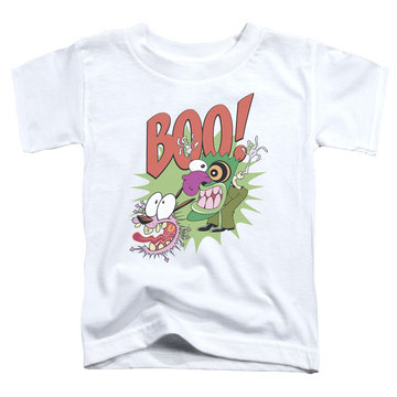 White toddler t-shirt with Courage the Cowardly Dog Stupid Dog graphic