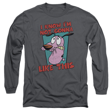Charcoal men's long sleeve t-shirt with Courage the Cowardly Dog Not Gonna Like graphic