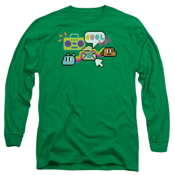 Kelly green men's long sleeve t-shirt with The Amazing World of Gumball Cool Oh Yeah graphic