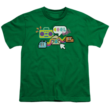 Kelly green youth t-shirt for ages 8 to 12 with The Amazing World of Gumball Cool Oh Yeah graphic