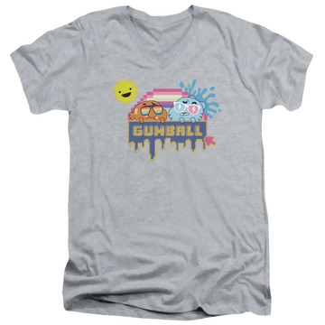 Athletic heather men's v-neck t-shirt with The Amazing World of Gumball Sunshine graphic