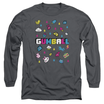 Charcoal men's long sleeve t-shirt with The Amazing World of Gumball Fun Drops graphic