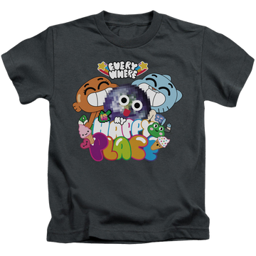Charcoal kid's t-shirt for ages 4 to 7 with The Amazing World of Gumball Happy Place graphic