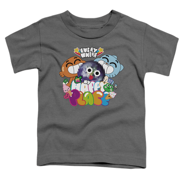 Charcoal toddler t-shirt with The Amazing World of Gumball Happy Place graphic