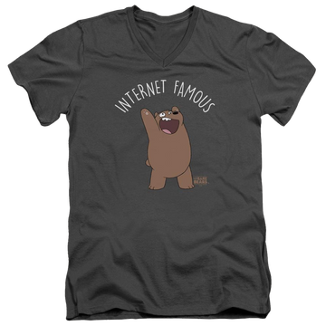 Charcoal men's v-neck t-shirt with We Bare Bears Internet Famous graphic