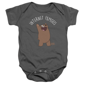 Charcoal baby bodysuit with We Bare Bears Internet Famous graphic