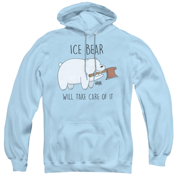 Light blue pullover hoodie with We Bare Bears Take Care Of It graphic