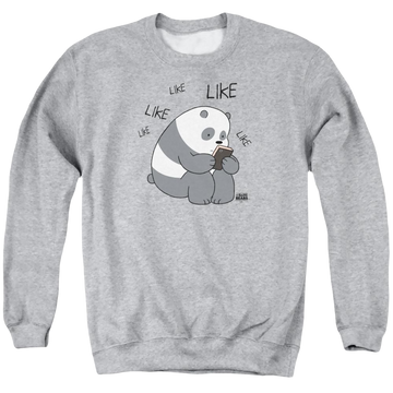 Athletic heather men's crewneck sweatshirt with We Bare Bears Like Like graphic