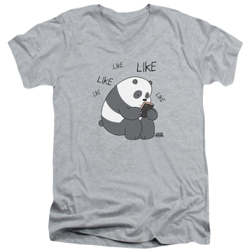 Athletic heather men's v-neck t-shirt with We Bare Bears Like Like graphic