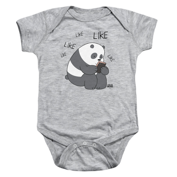 Athletic heather baby bodysuit with We Bare Bears Like Like graphic