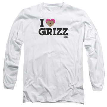 White men's long sleeve t-shirt with We Bare Bears Heart Grizz graphic