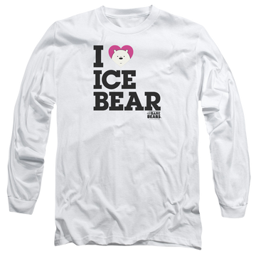 White men's long sleeve t-shirt with We Bare Bears Heart Ice Bear graphic