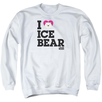White men's crewneck sweatshirt with We Bare Bears Heart Ice Bear graphic