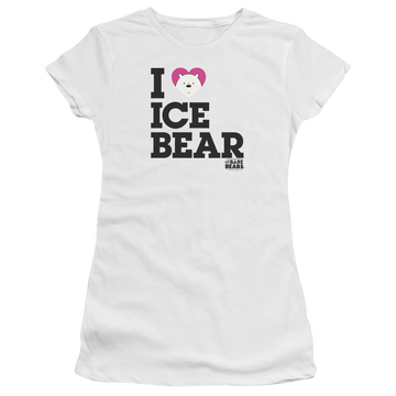 White juniors t-shirt with We Bare Bears Heart Ice Bear graphic