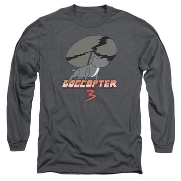Charcoal men's long sleeve t-shirt with Steven Universe Dogcopter 3 graphic