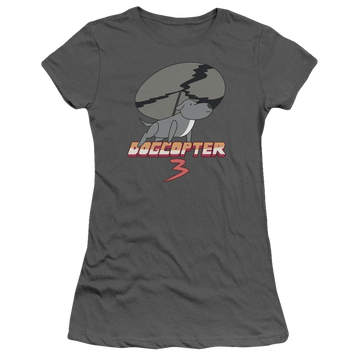 Charcoal juniors t-shirt with Steven Universe Dogcopter 3 graphic