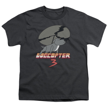 Charcoal youth t-shirt for ages 8 to 12 with Steven Universe Dogcopter 3 graphic