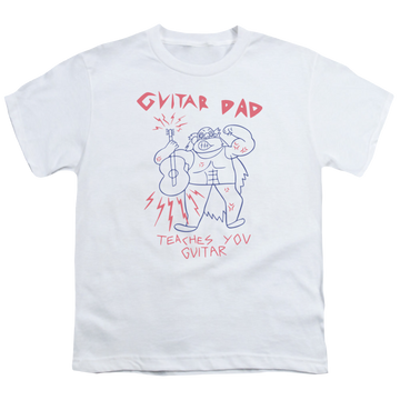 White youth t-shirt for ages 8 to 12 with Steven Universe Guitar Dad graphic