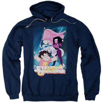 Navy pullover hoodie with Steven Universe Crystal Gem Flag graphic