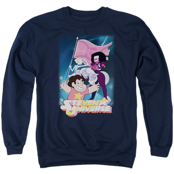 Navy men's crewneck sweatshirt with Steven Universe Crystal Gem Flag graphic