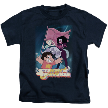 Navy kid's t-shirt for ages 4 to 7 with Steven Universe Crystal Gem Flag graphic