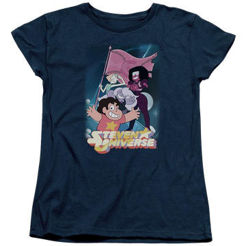 Navy women's t-shirt with Steven Universe Crystal Gem Flag graphic