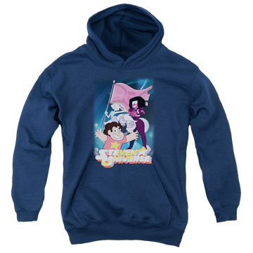 Navy youth hoodie for ages 8 to 12 with Steven Universe Crystal Gem Flag graphic