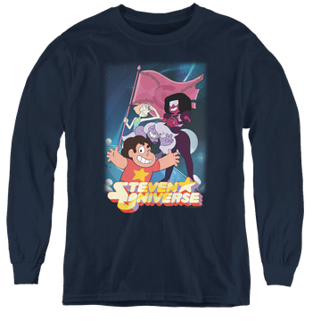 Navy youth long sleeve t-shirt with Steven Universe Crystal Gem Flag graphic