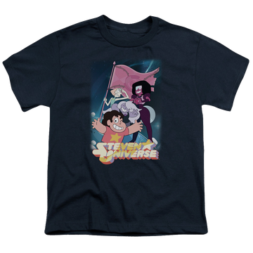 Navy youth t-shirt for ages 8 to 12 with Steven Universe Crystal Gem Flag graphic