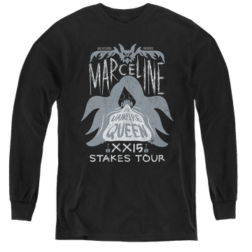 Black youth long sleeve t-shirt with Adventure Time Marceline Concert graphic