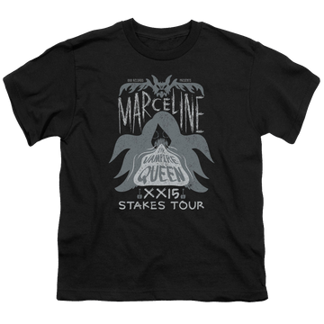 Black youth t-shirt for ages 8 to 12 with Adventure Time Marceline Concert graphic