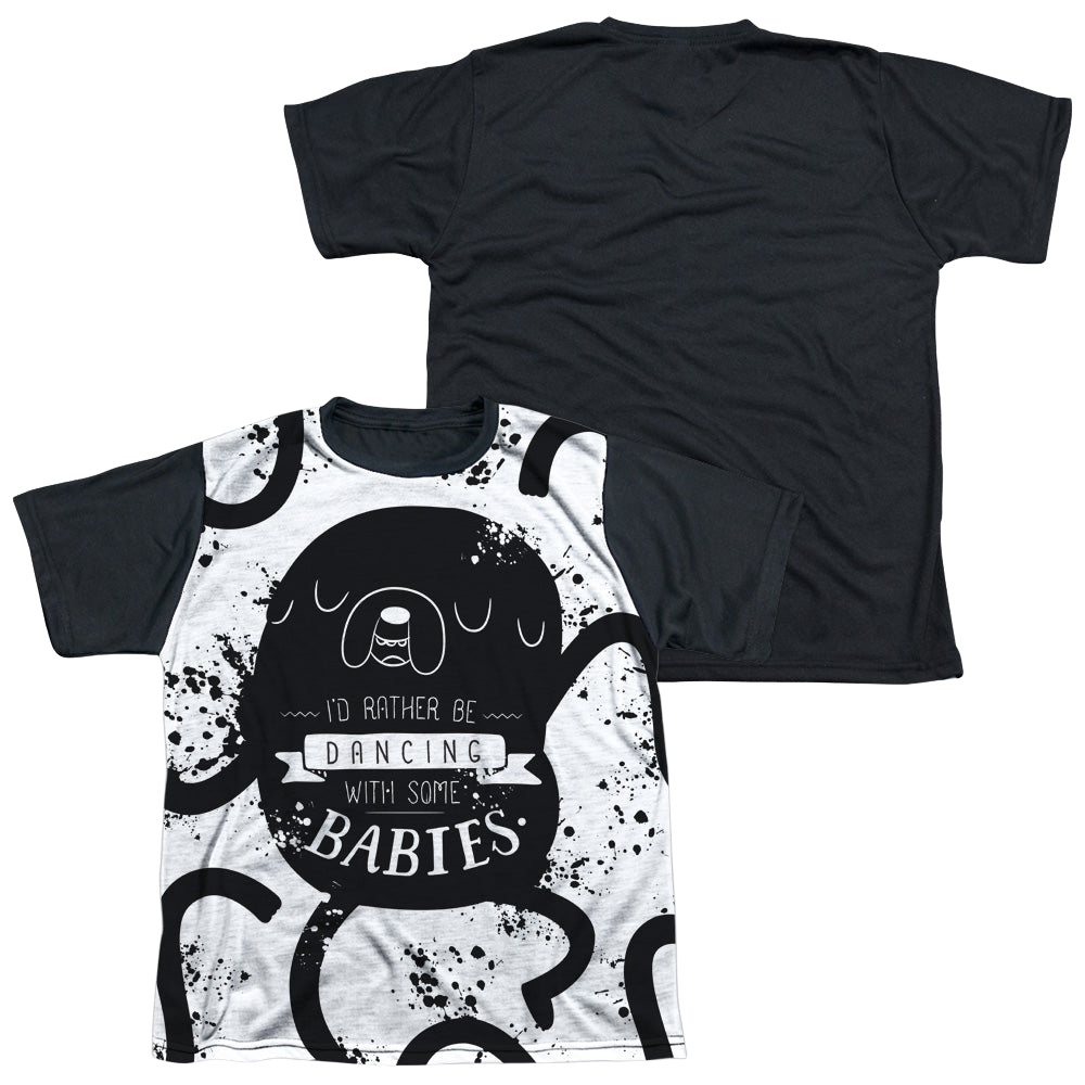 Adventure Time Dancing With Babies - Youth Black Back T-Shirt Youth Black Back T-Shirt (Ages 8-12) Adventure Time