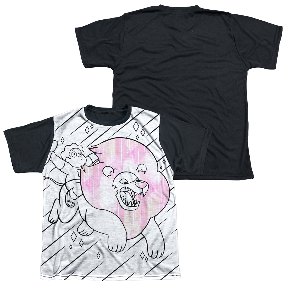 Steven Universe Stev And Lion - Youth Black Back T-Shirt Youth Black Back T-Shirt (Ages 8-12) Steven Universe