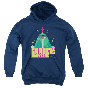 Navy youth hoodie for ages 8 to 12 with Steven Universe Garnets Universe graphic