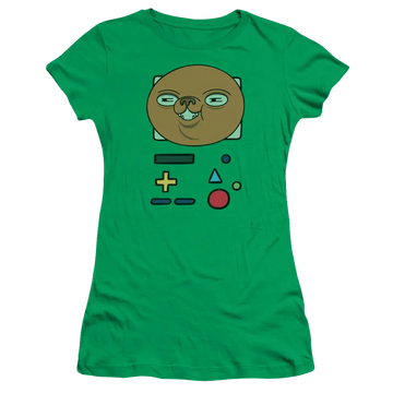Kelly green juniors t-shirt with Adventure Time Bmo Mask graphic
