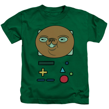 Kelly green kid's t-shirt for ages 4 to 7 with Adventure Time Bmo Mask graphic