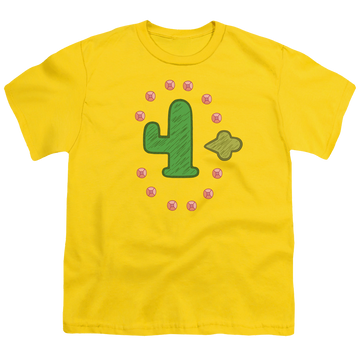 Yellow youth t-shirt for ages 8 to 12 with Clarence Freedom Cactus graphic