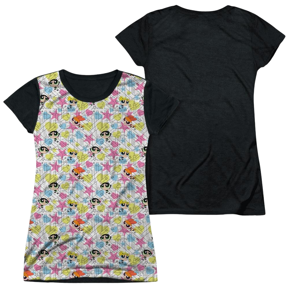 Powerpuff Girls Powerpuff Pattern Juniors Black Back T-Shirt Juniors Black Back T-Shirt Powerpuff Girls