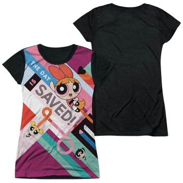 Powerpuff Girls The Day Is Saved juniors black back t-shirt