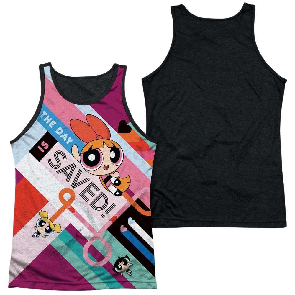 Powerpuff Girls The Day Is Saved Men's Black Back Tank Men's Black Back Tank Powerpuff Girls